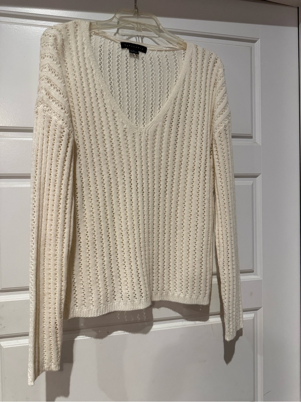 Sanctuary Cream Open-Knit V-Neck Sweater